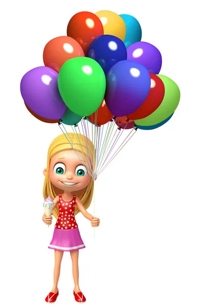 Kluk holka se zmrzlinou a balónek — Stock fotografie