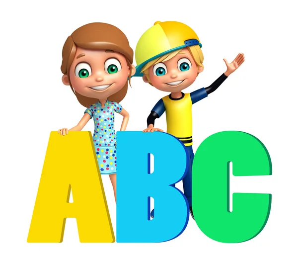 Niño y niña con signo de ABC — Foto de Stock