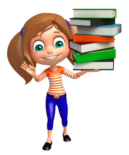 Dziecko dziewczynka z książki stosu — Zdjęcie stockowe