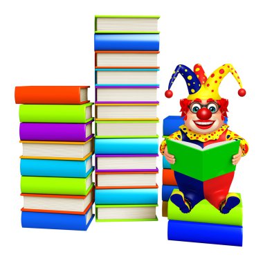 Kitap yığını ile palyaço