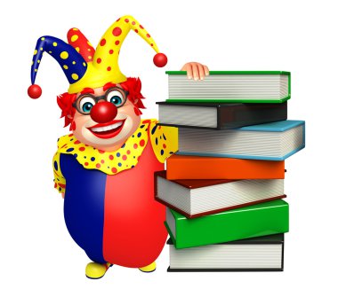 Kitap yığını ile palyaço