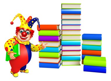 Kitap yığını ve kitap ile palyaço