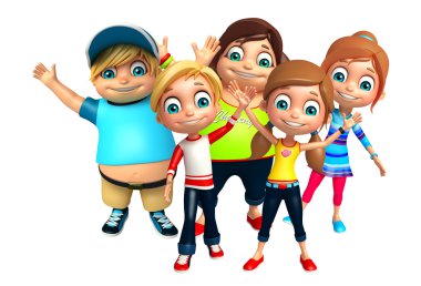 Komik poz ile kız ve çocuk çocuk çocuk