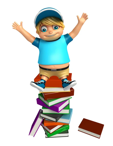 Παιδί αγόρι με στοίβα βιβλίων — Φωτογραφία Αρχείου