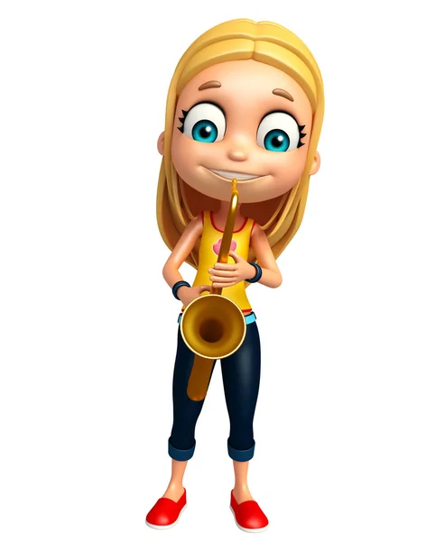 Niña con saxofón — Foto de Stock