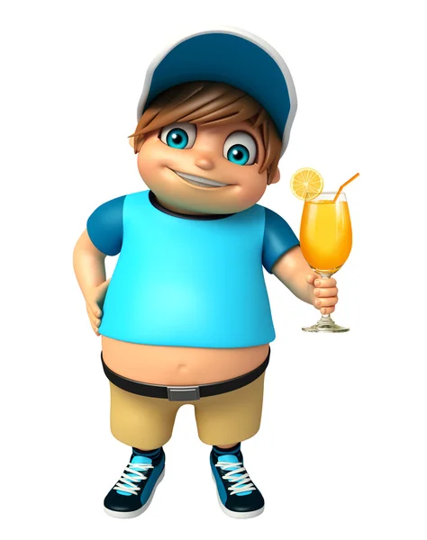 Kid boy med Juice glas — Stockfoto