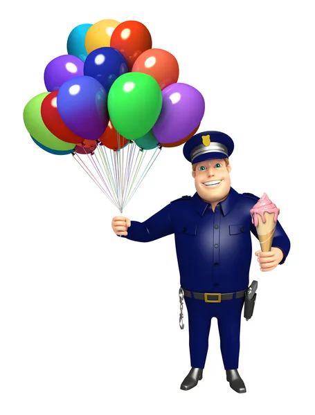 Polícia com balões e sorvete — Fotografia de Stock