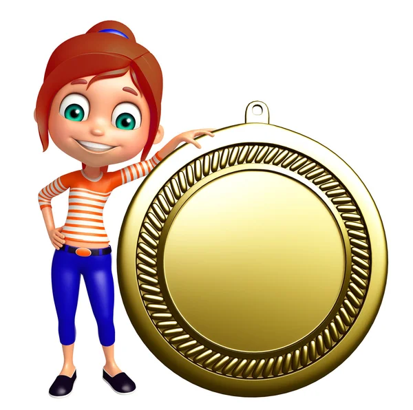 Kid girl with  Medal — Stock Photo, Image