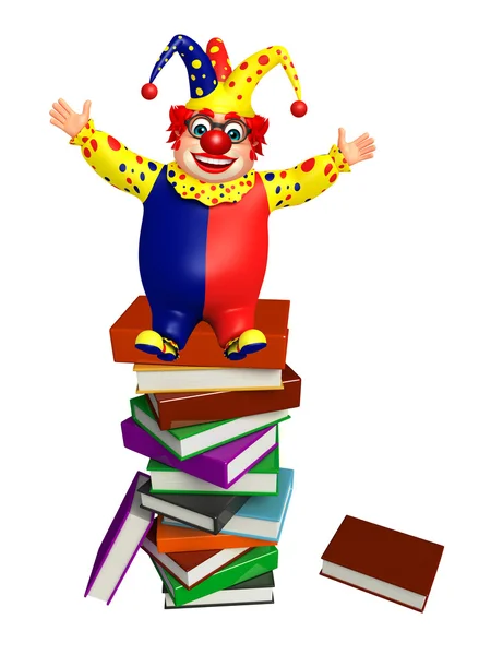 Клоун со стопкой книг — стоковое фото