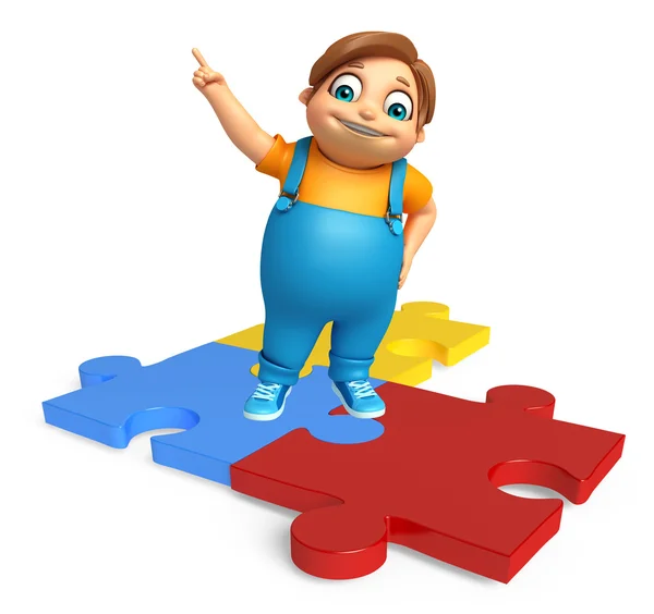 Bambino ragazzo con Puzzle — Foto Stock