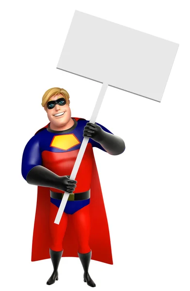 Super-herói com placa branca — Fotografia de Stock