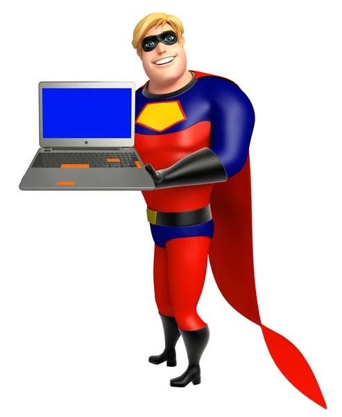 Superheld met Laptop — Stockfoto