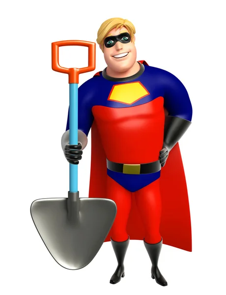 Superhero with Digging shovel — Stock Photo, Image