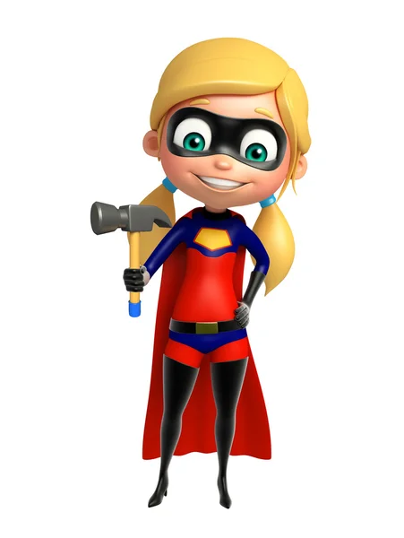 Supergirl met hamer — Stockfoto