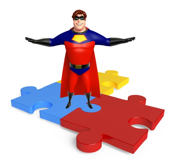 Superhero with Puzzle — Stock Photo, Image