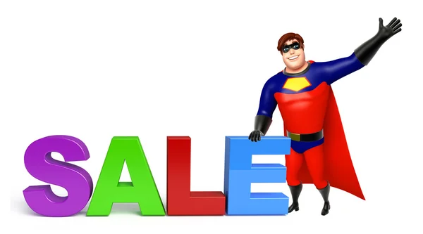 Superhero with Sale sign — Stock Photo, Image