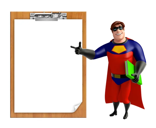Superbohater z Exampad idealna książka — Zdjęcie stockowe