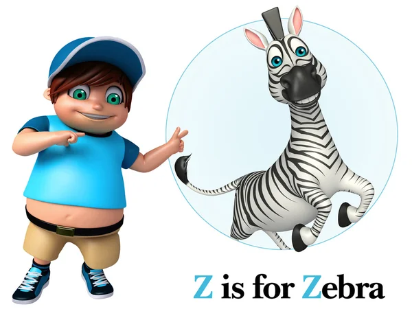 Kid boy pekar Zebra — Stockfoto