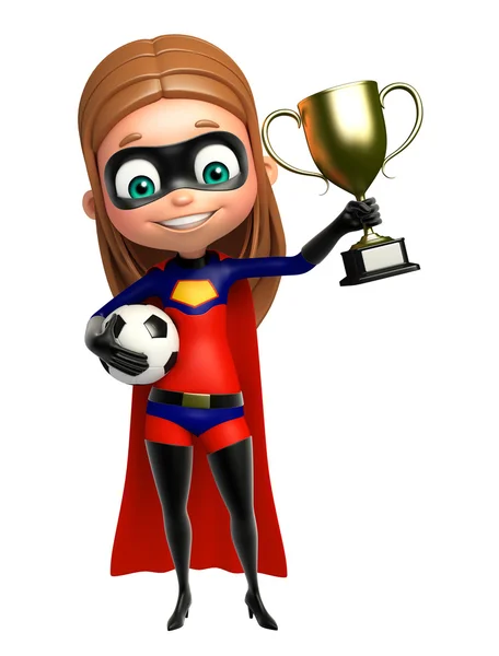 Supergirl és labdarúgó kupa győztes — Stock Fotó