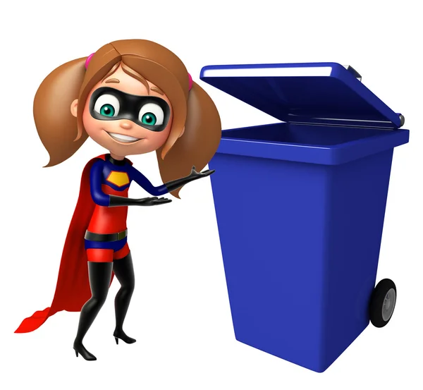 Supergirl con bidone della polvere — Foto Stock