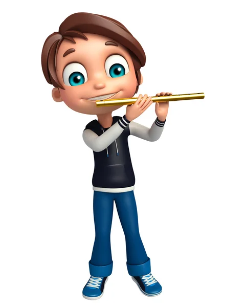 Dítě chlapec s flétnou — Stock fotografie
