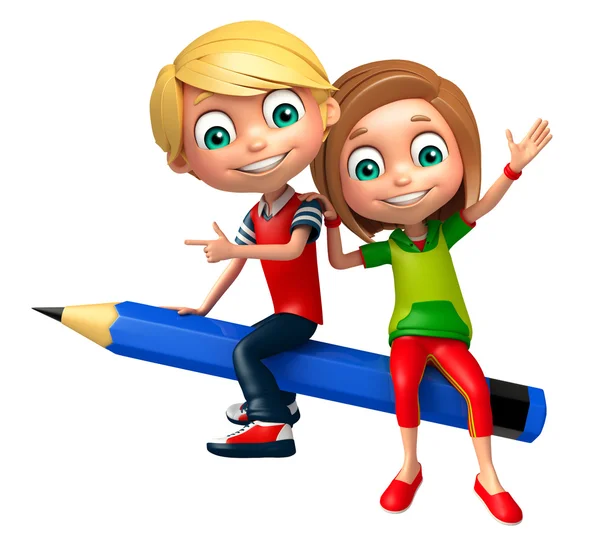 Kid boy with and girl Pencil — Stock Photo, Image