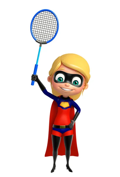 Supergirl com Badminton — Fotografia de Stock