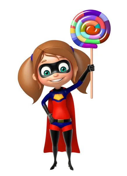 Supergirl com pirulito — Fotografia de Stock