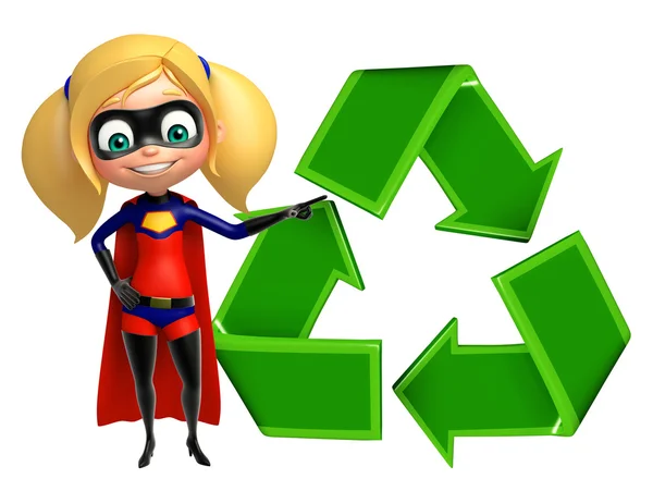 Supergirl med Recycle skylt — Stockfoto