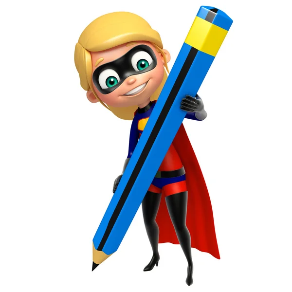 Supergirl com lápis — Fotografia de Stock