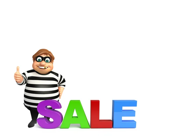Ilustracja kreskówka złodziej z sprzedaży znak — Zdjęcie stockowe
