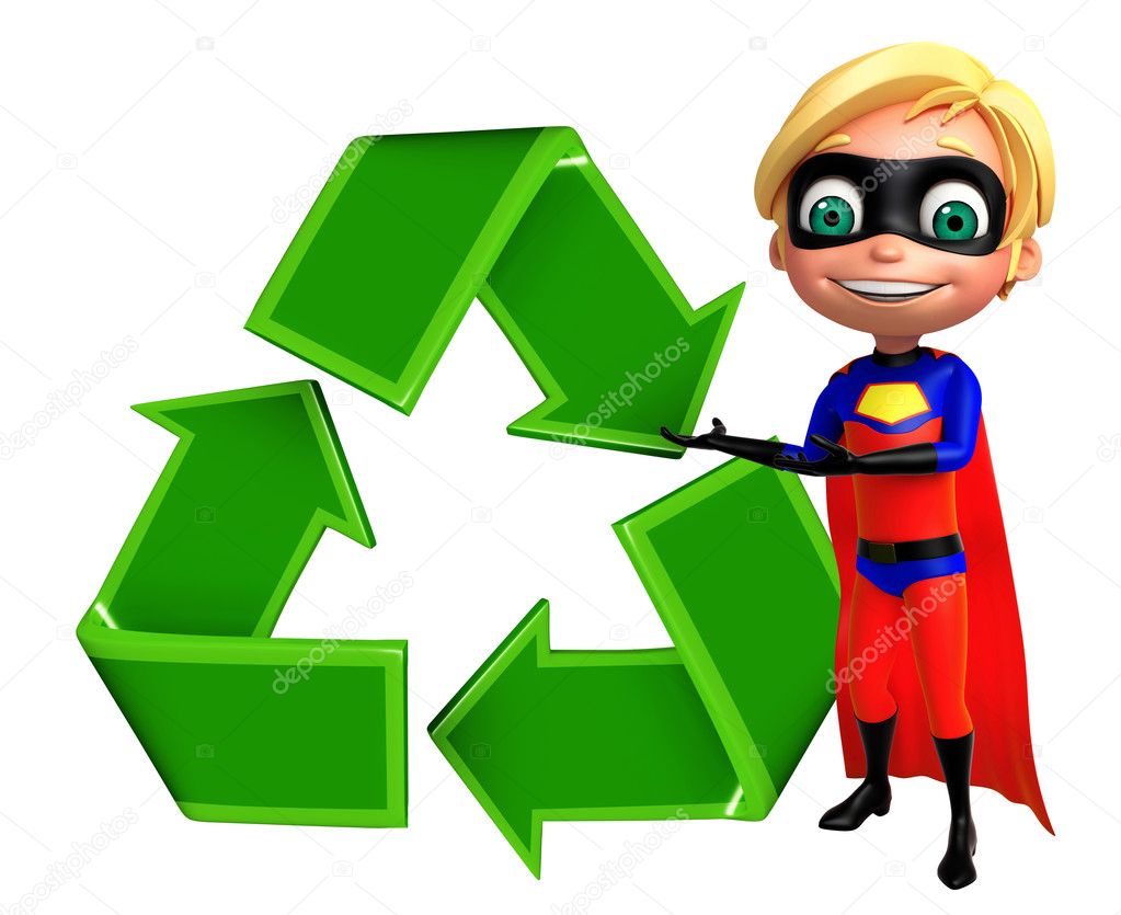 Superboy with Recycle sign