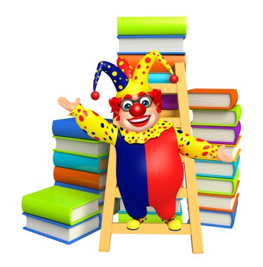 Kitap yığını ve merdiven ile palyaço