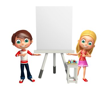 Beyaz tahta ile kız ve çocuk çocuk çocuk