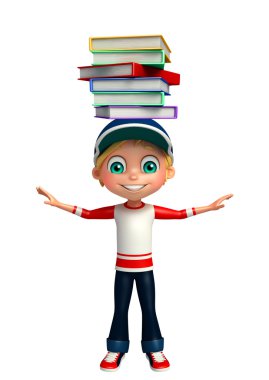 çocuk çocuk kitap yığını ile