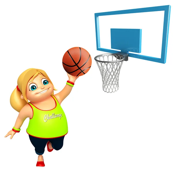 Kid girl with Basket ball — Stock Photo, Image