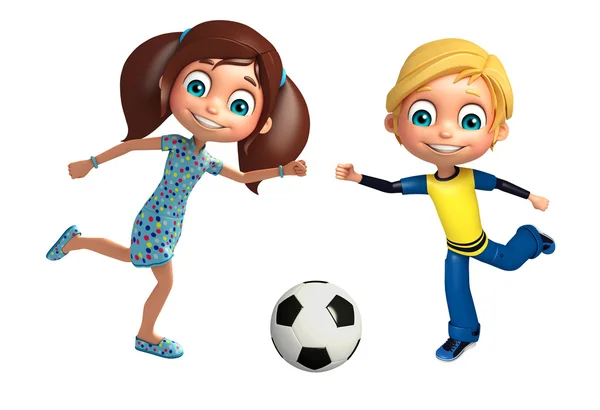 Niño y niña con el fútbol —  Fotos de Stock