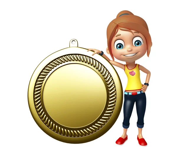 Kid girl with  Medal — Stock Photo, Image