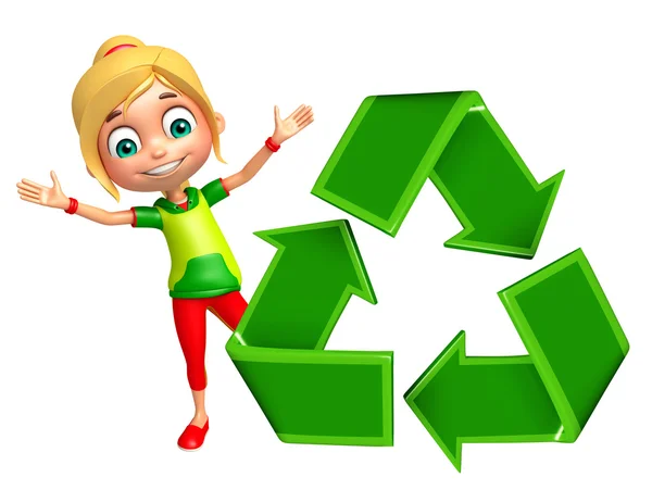 Kid girl with Recycle — Stock Photo, Image