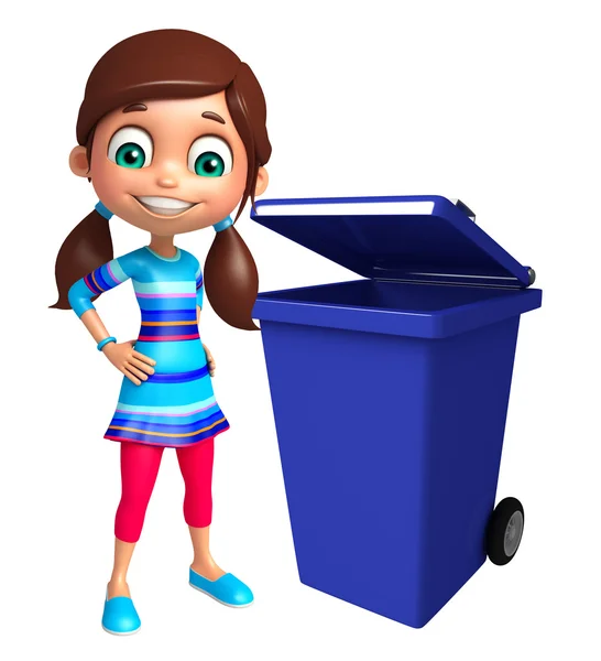 Kid girl with Dust bin — Stock Photo, Image