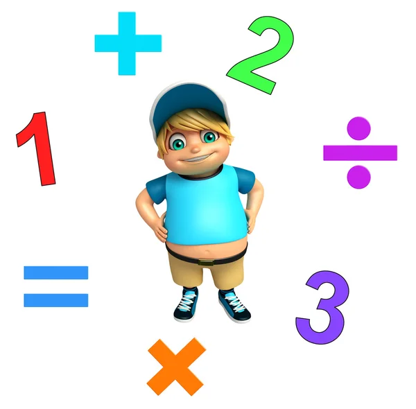 Chłopiec dziecko z matematyki znaki i cyfry — Zdjęcie stockowe