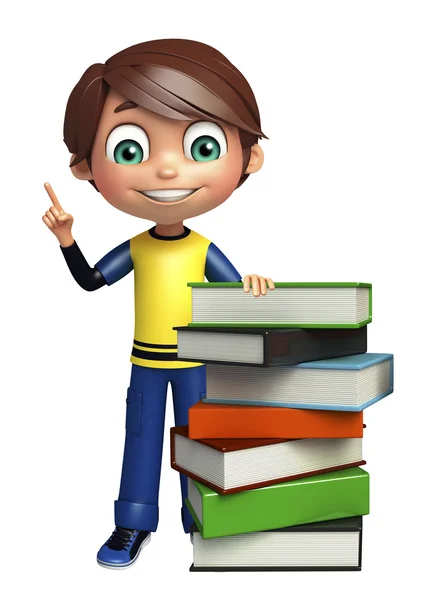 Niño con pila de libros —  Fotos de Stock