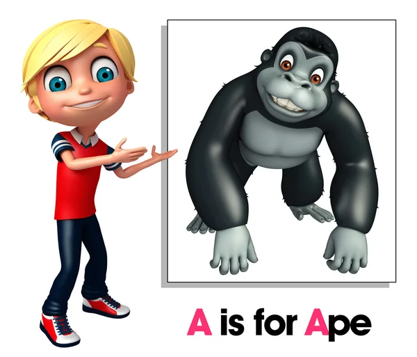 Kid boy pointing Ape
