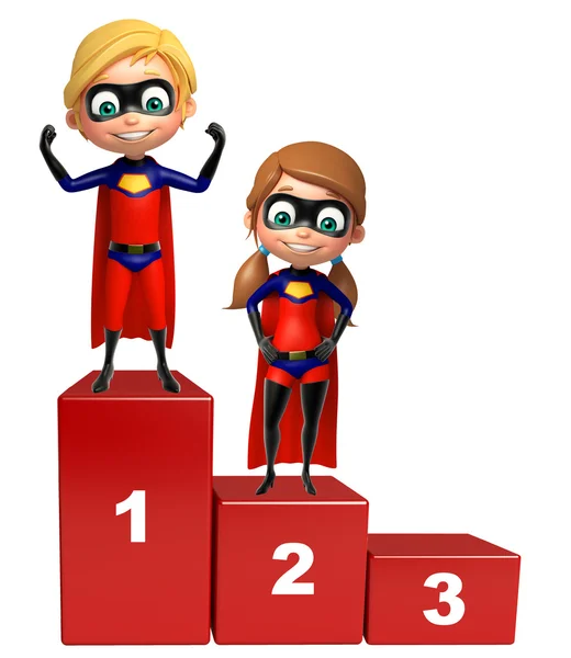 Superboy and Supergirl with 123 level — Stock Photo, Image