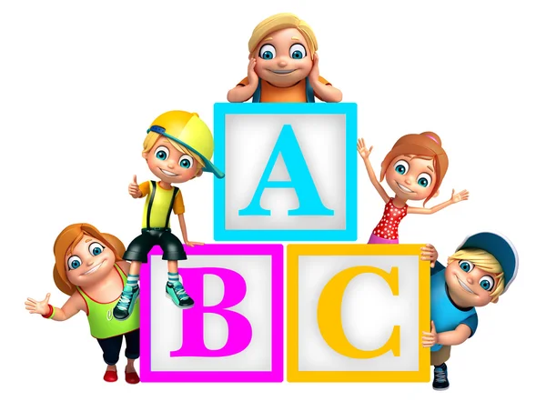 Mädchen und Junge mit Abc-Alphabeten — Stockfoto