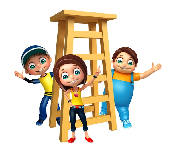 Jongen jongen en meisje van de Kid met Ladder — Stockfoto