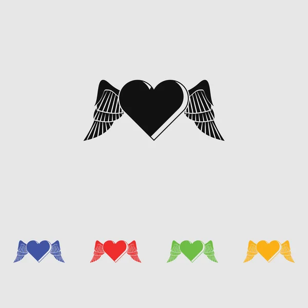 Corazón con alas - Día de San Valentín icono del vector — Vector de stock