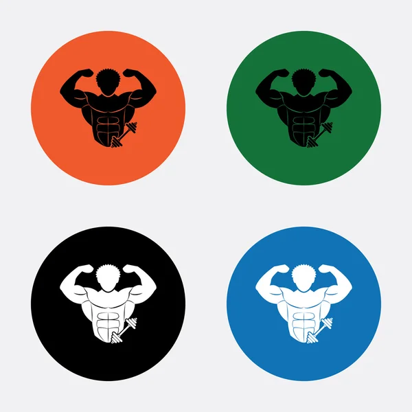 Bodybuilder en halter sport pictogram — Stockvector