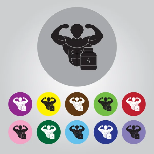 Fisiculturista e nutrição esportiva. ícone desportivo — Vetor de Stock