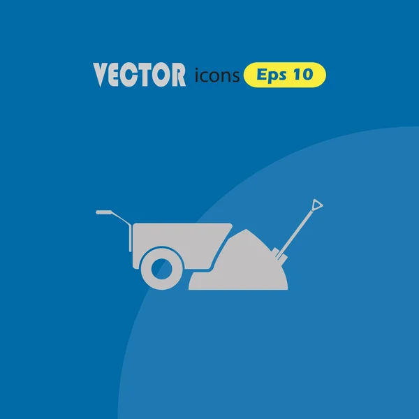 Építési talicska, lapát vektoros ikonok és homok — Stock Vector